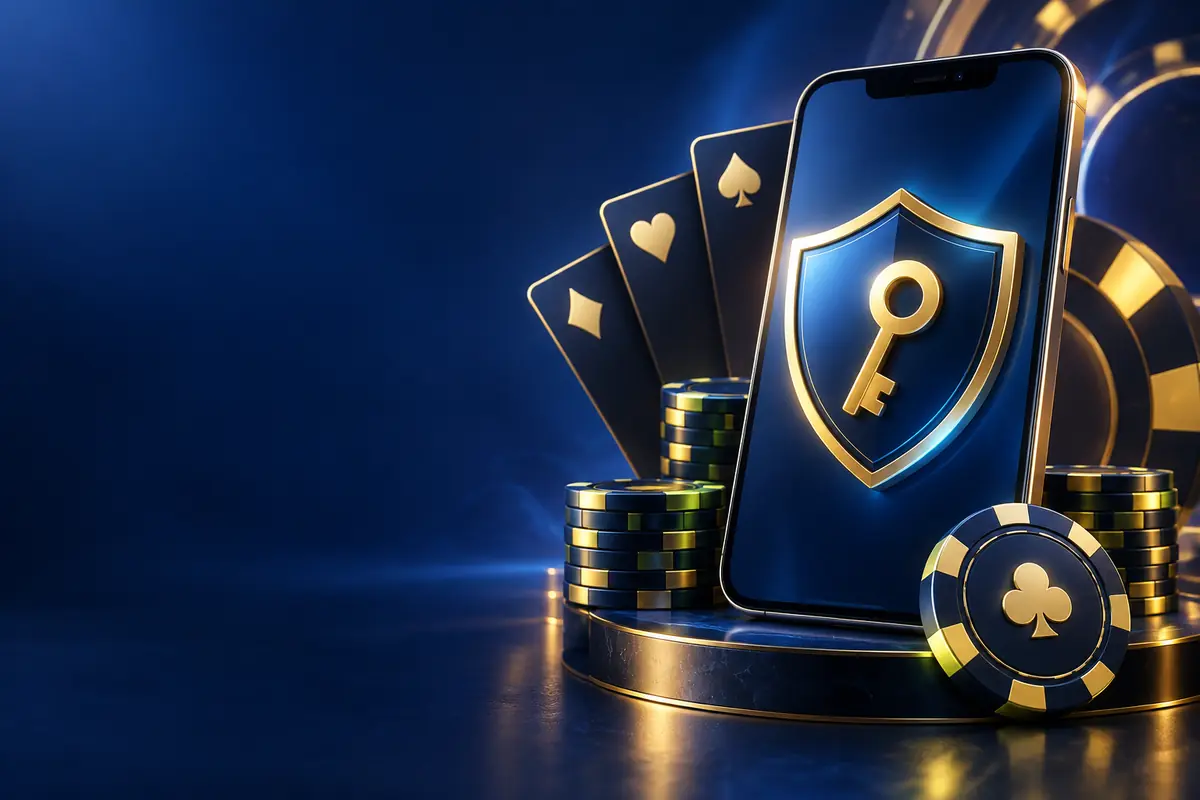 Secure mobile access shown with a shield, key, cards and chips